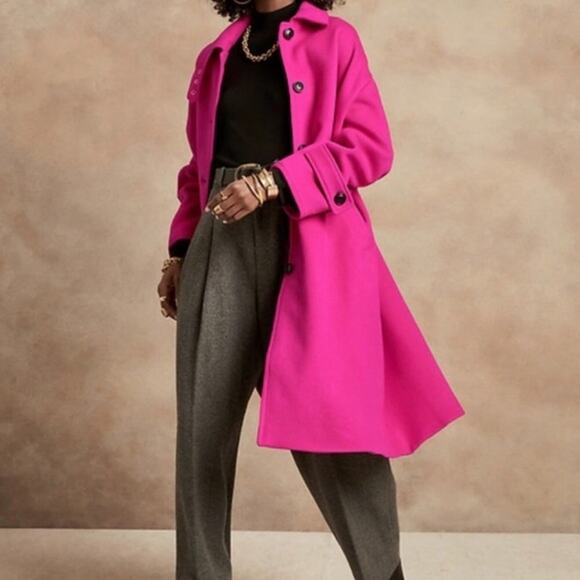 Banana Republic Melton Cocoon Coat Large Pink Balmacaan Oversized - Picture 2 of 12